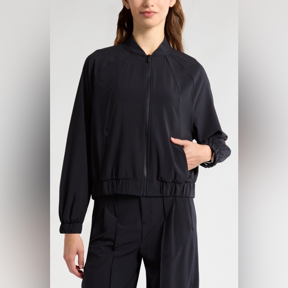 Zella Women's Large In Flight Black Bomber Jacket
